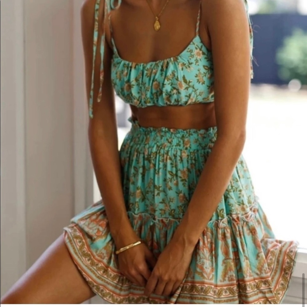 Boho coordinated printed mini skirt ser sz Lg floral pattern - Picture 7 of 11